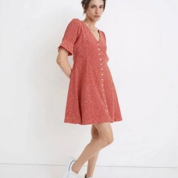 Madewell Red Mini Dress with White Dots - Picture 1 of 10